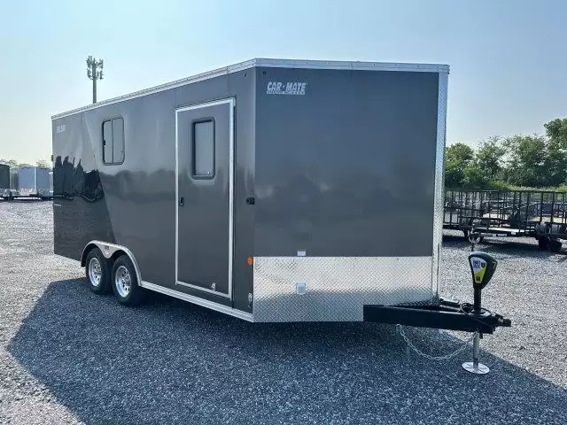 Car-Mate-8.5x16-V-Nose-Enclosed-Cargo-Trailer-Light-Package-Cabinets-AC-Unit-5.webp Car Mate 8.5 x 16 Enclosed V-Nose Cargo Trailer- A/C Unit - Image 1